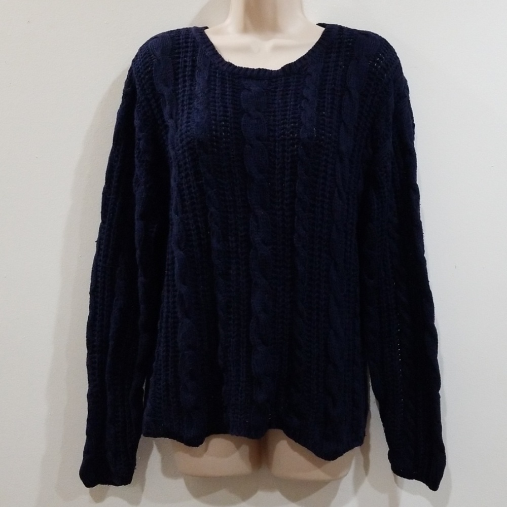 Chaus sport women's navy blue cable knit sweater